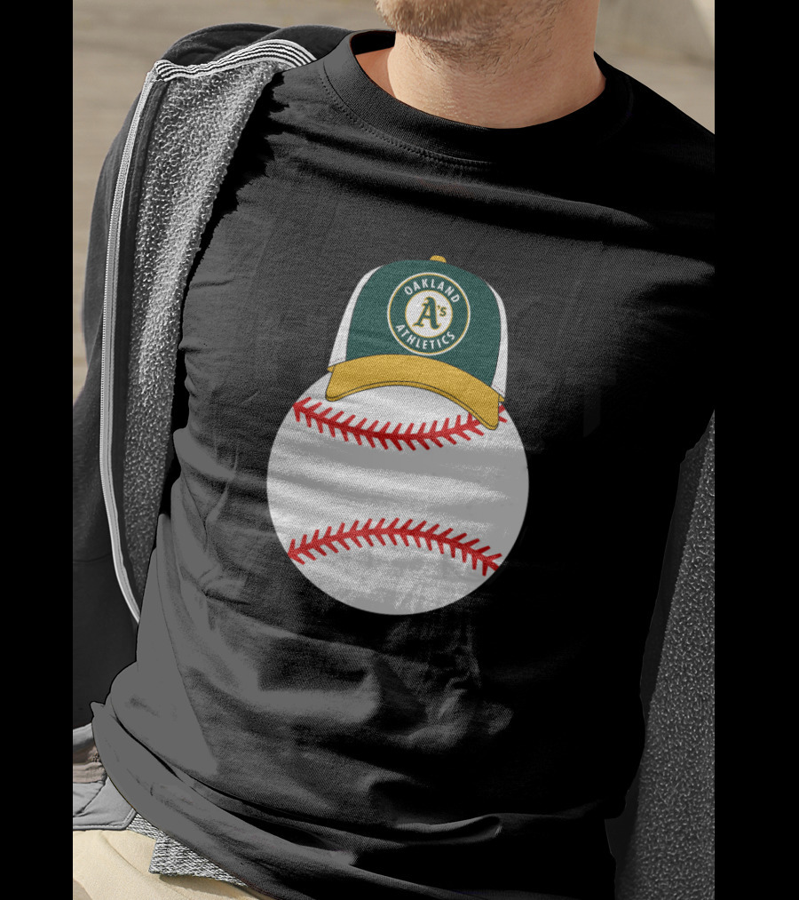 Oakland Athletics Baseball With Mickey Mouse Ears Hat T-Shirt