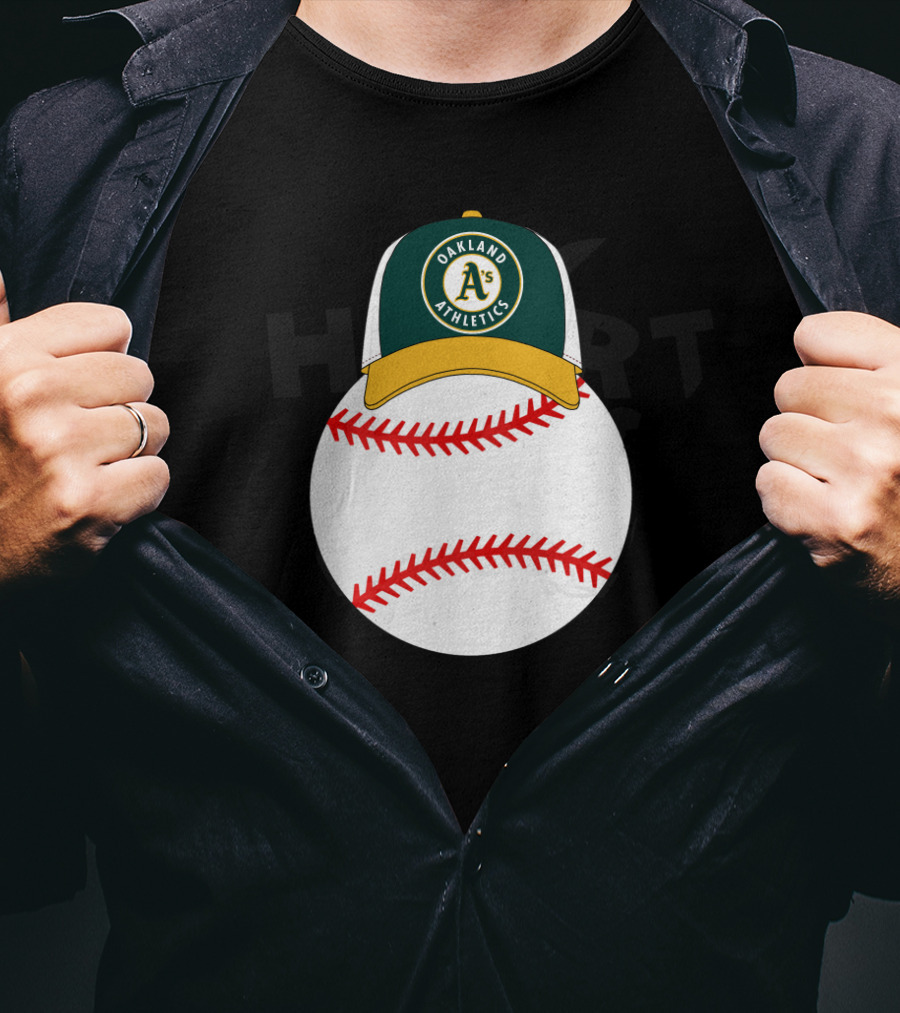 Oakland Athletics Baseball With Mickey Mouse Ears Hat T-Shirt