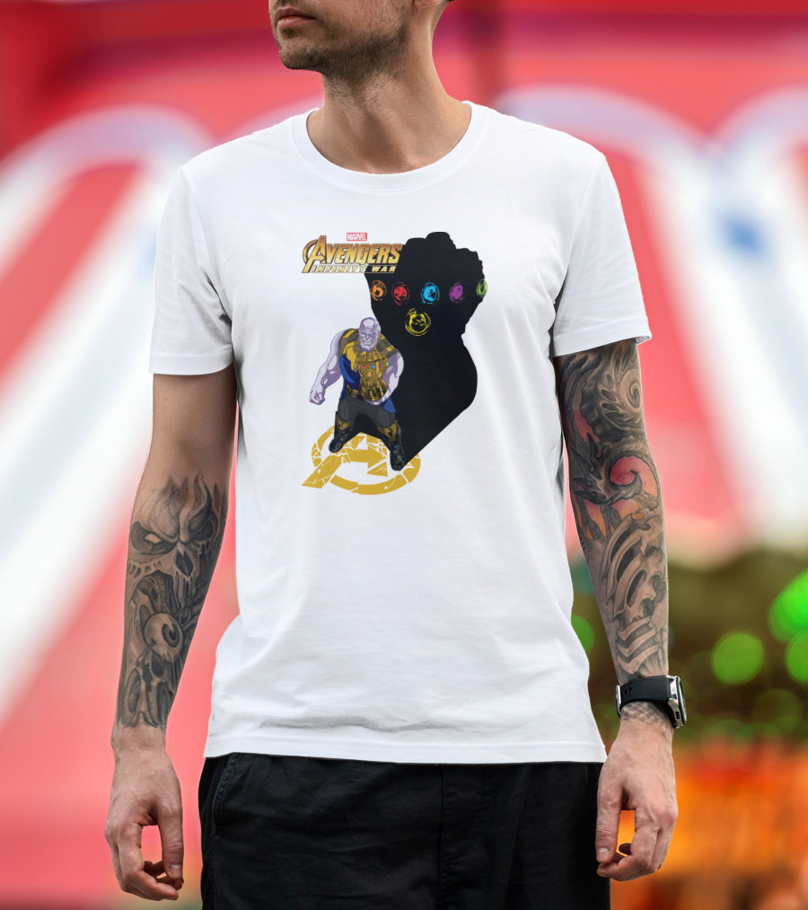 Avengers Infinity War Thanos With Gauntlet And Infinity Stones Shadow Marvel T-Shirt