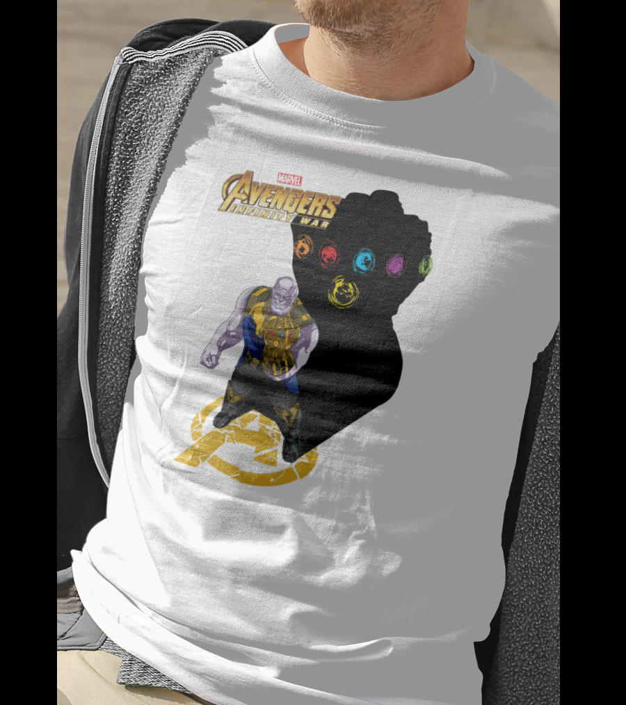 Avengers Infinity War Thanos With Gauntlet And Infinity Stones Shadow Marvel T-Shirt