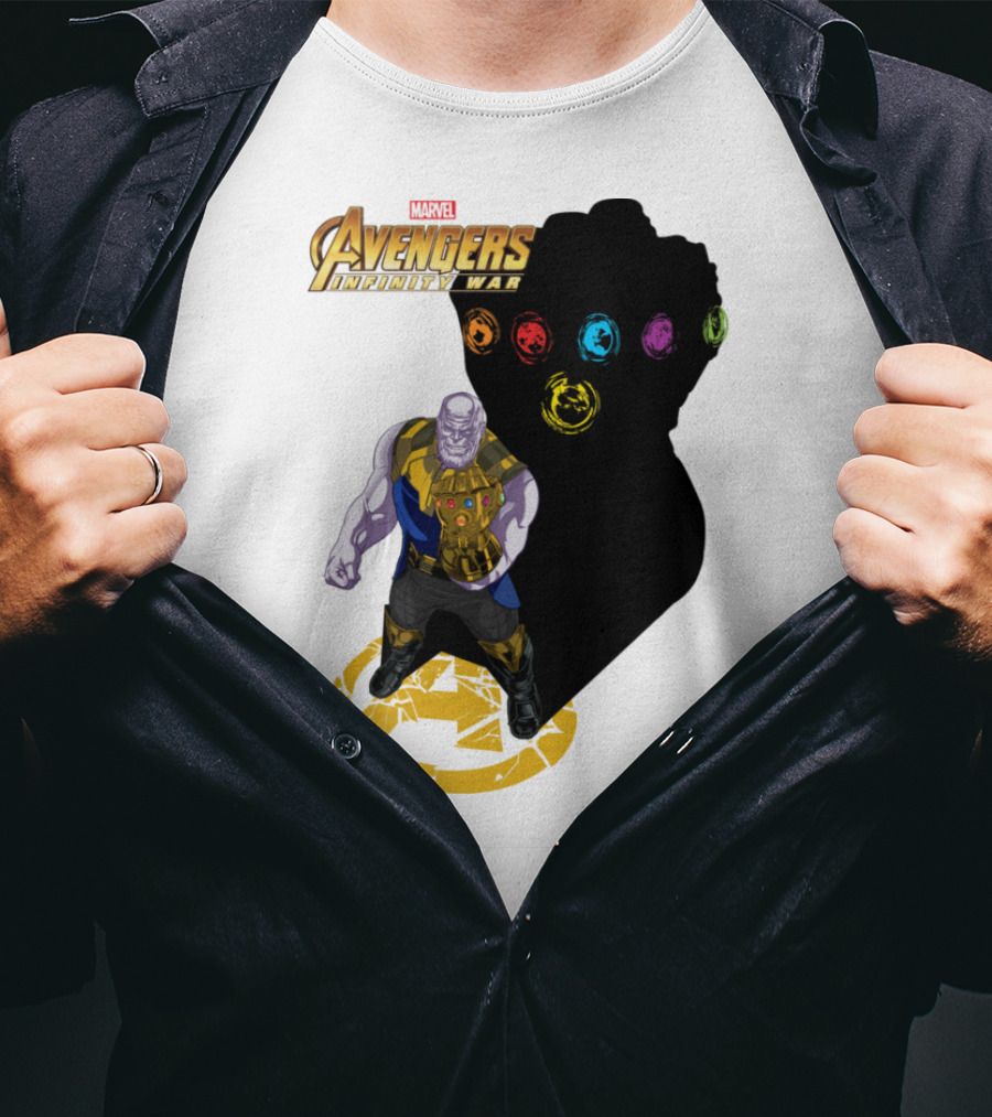 Avengers Infinity War Thanos With Gauntlet And Infinity Stones Shadow Marvel T-Shirt