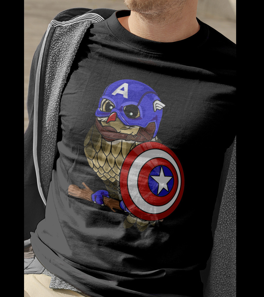 Captain America Owl Holding Shield Owlvengers Crossover T-Shirt
