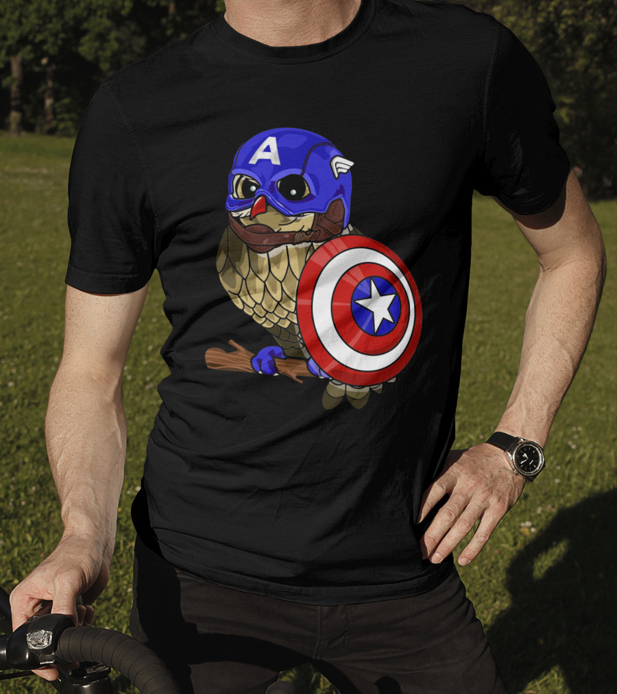 Captain America Owl Holding Shield Owlvengers Crossover T-Shirt