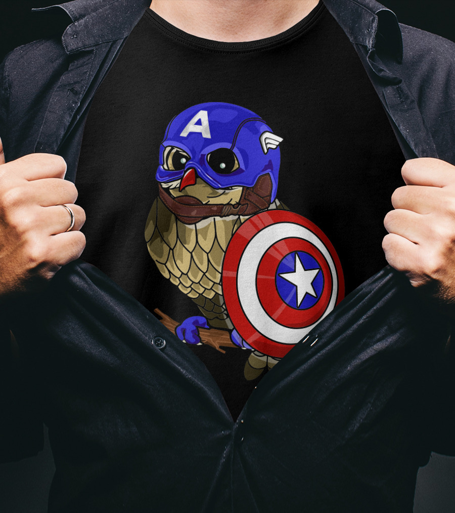 Captain America Owl Holding Shield Owlvengers Crossover T-Shirt