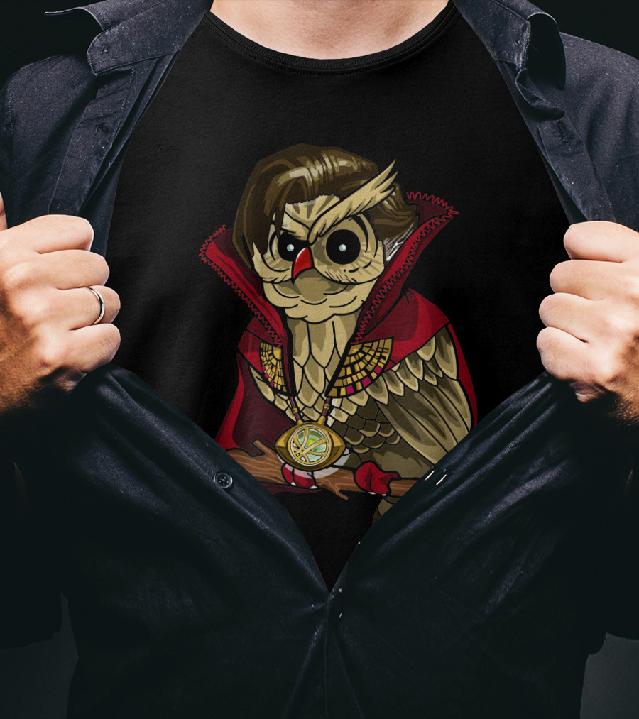 Dr. Strange Owl Parody Cape And Amulet Creative Superhero Fusion T-Shirt