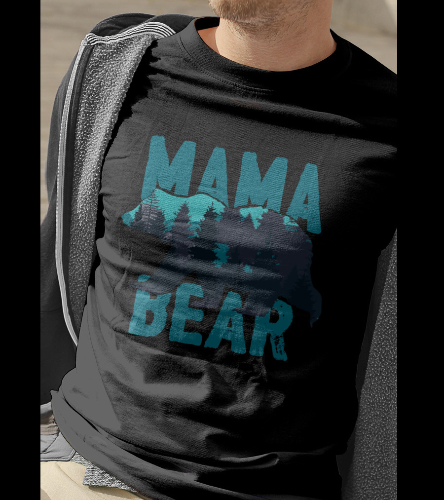 Mama Bear Silhouette With Mountain And Forest Scene T-Shirt