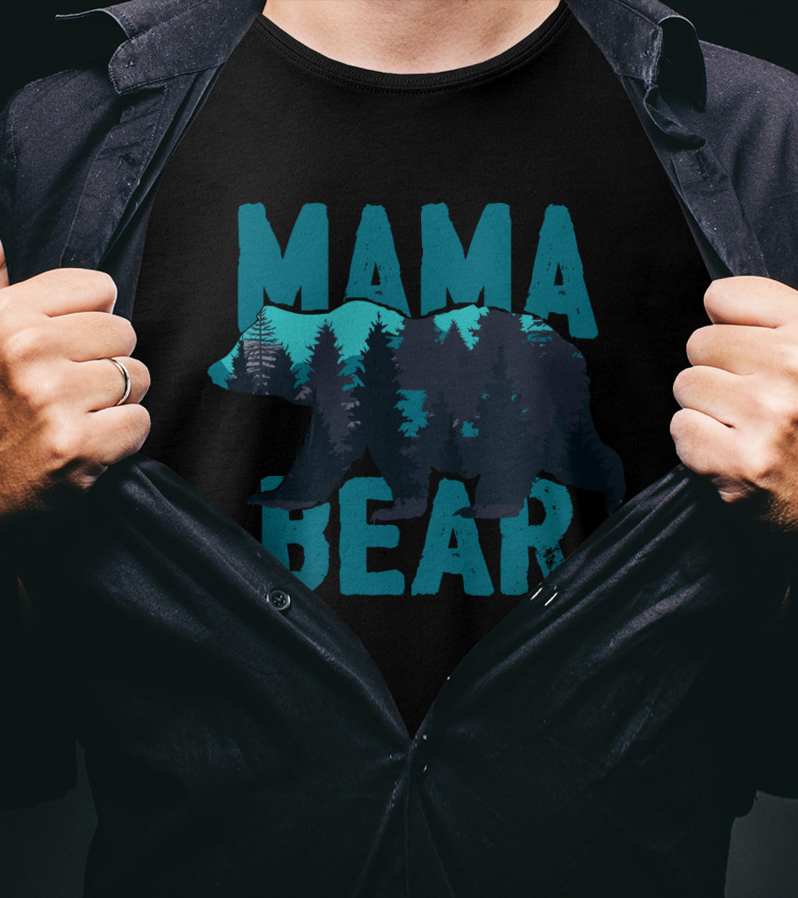 Mama Bear Silhouette With Mountain And Forest Scene T-Shirt