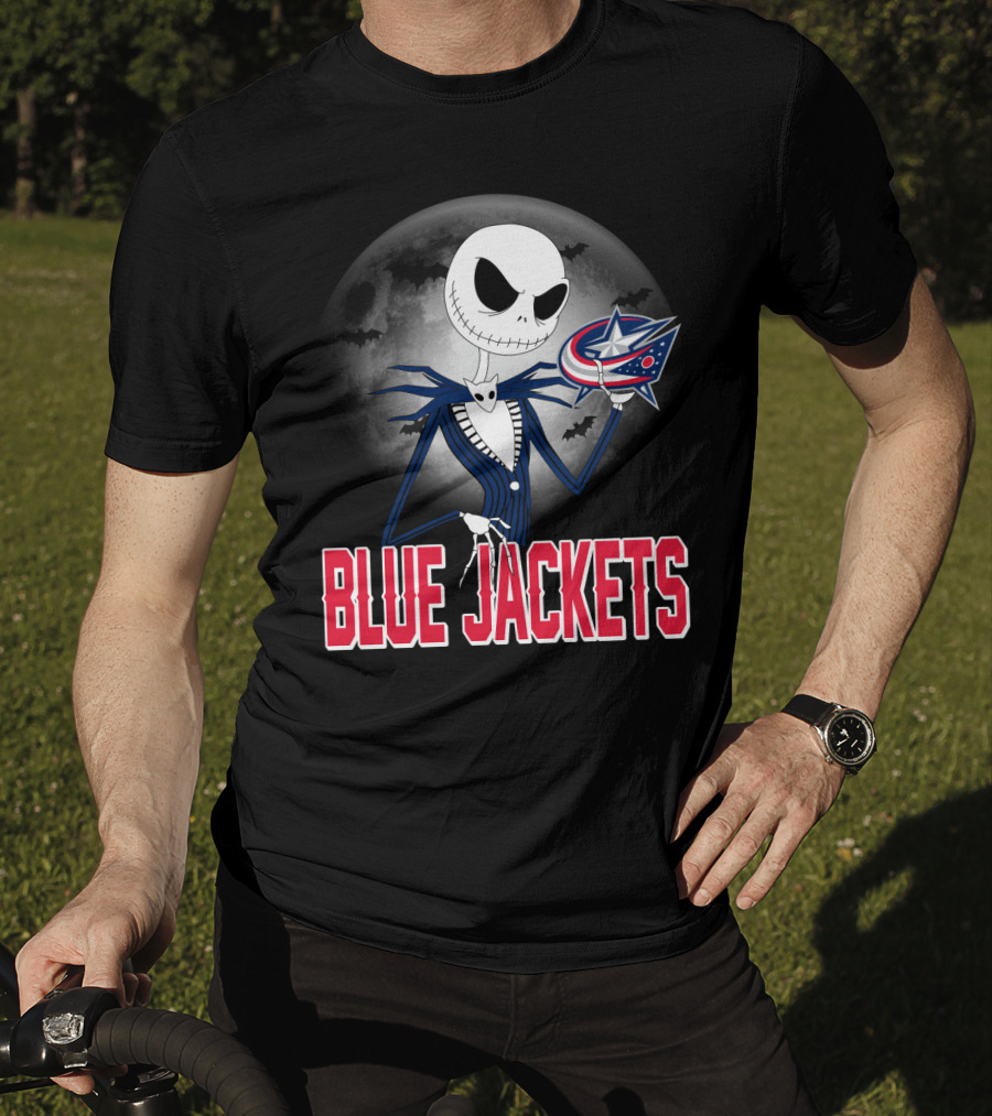 Jack Skellington Columbus Blue Jackets Halloween Fan Logo Moon Background T-Shirt