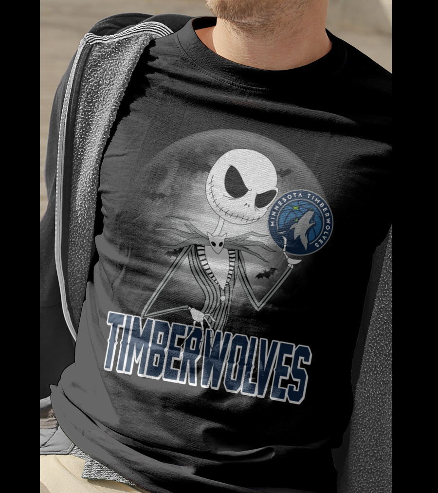 Timberwolves Halloween Jack Skellington Moon Minnesota Timberwolves Fans T-Shirt