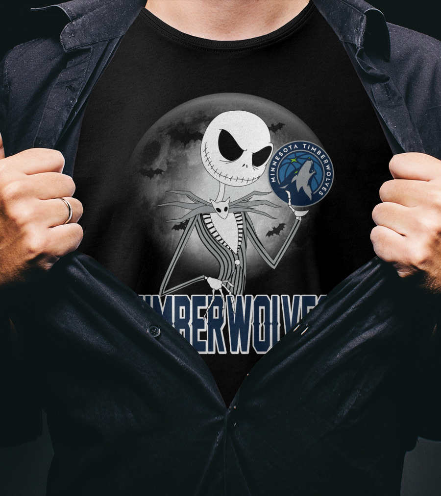 Timberwolves Halloween Jack Skellington Moon Minnesota Timberwolves Fans T-Shirt