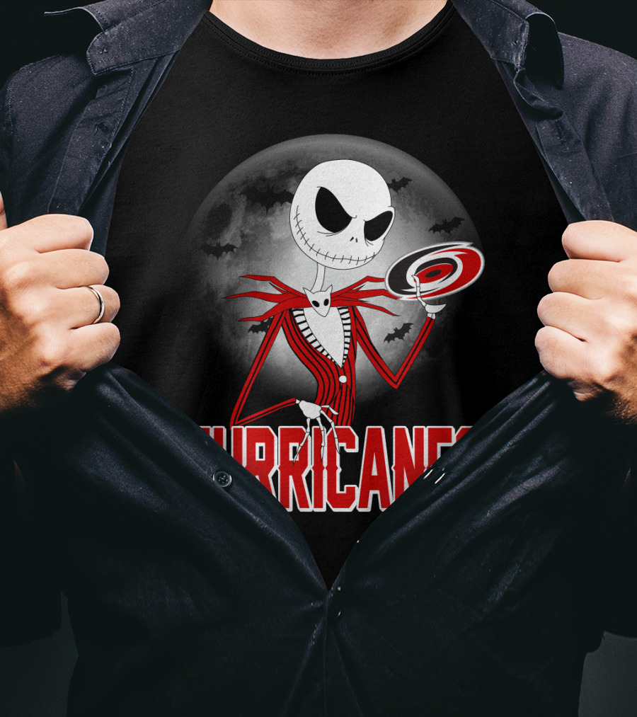 Jack Skellington Carolina Hurricanes Halloween Moon T-Shirt