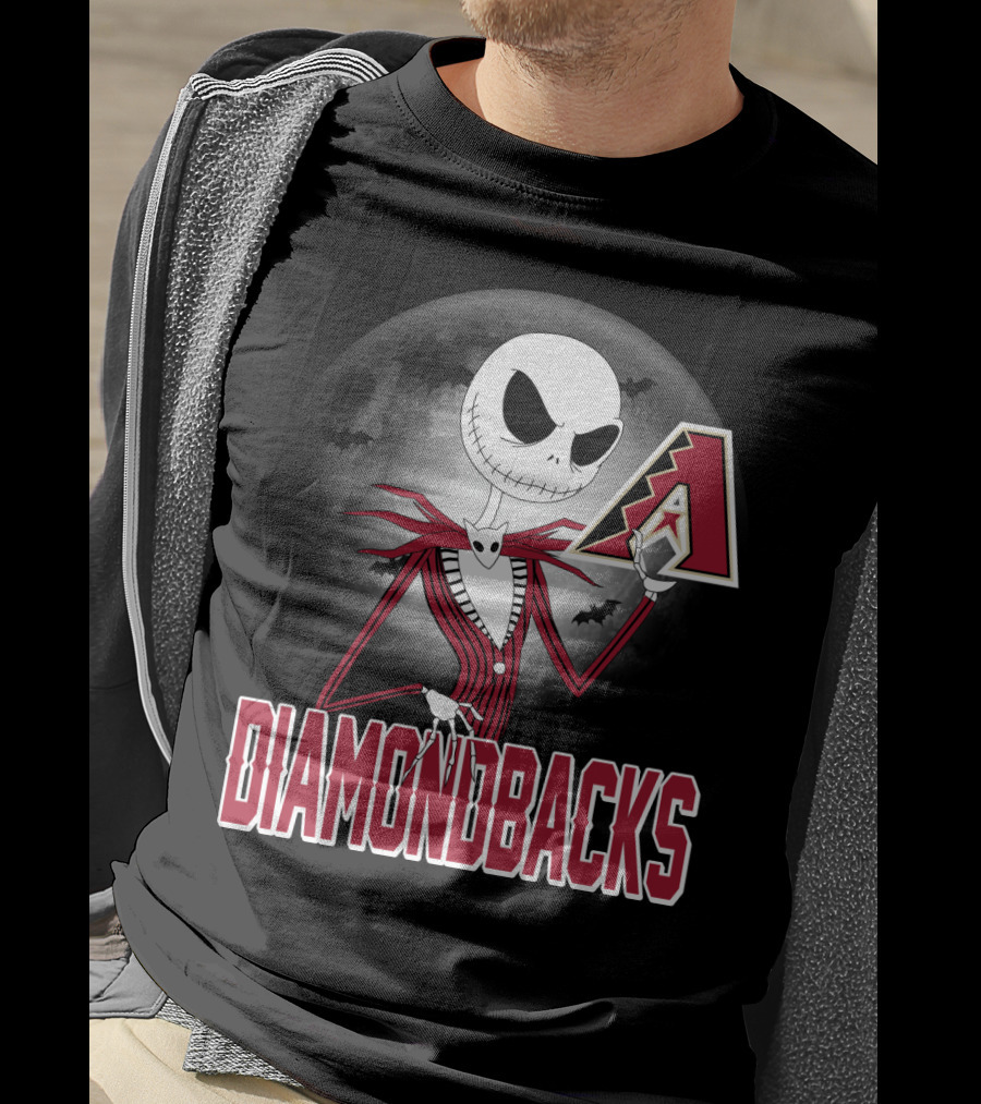 Jack Skellington Halloween Arizona Diamondbacks Moon And Bats T-Shirt