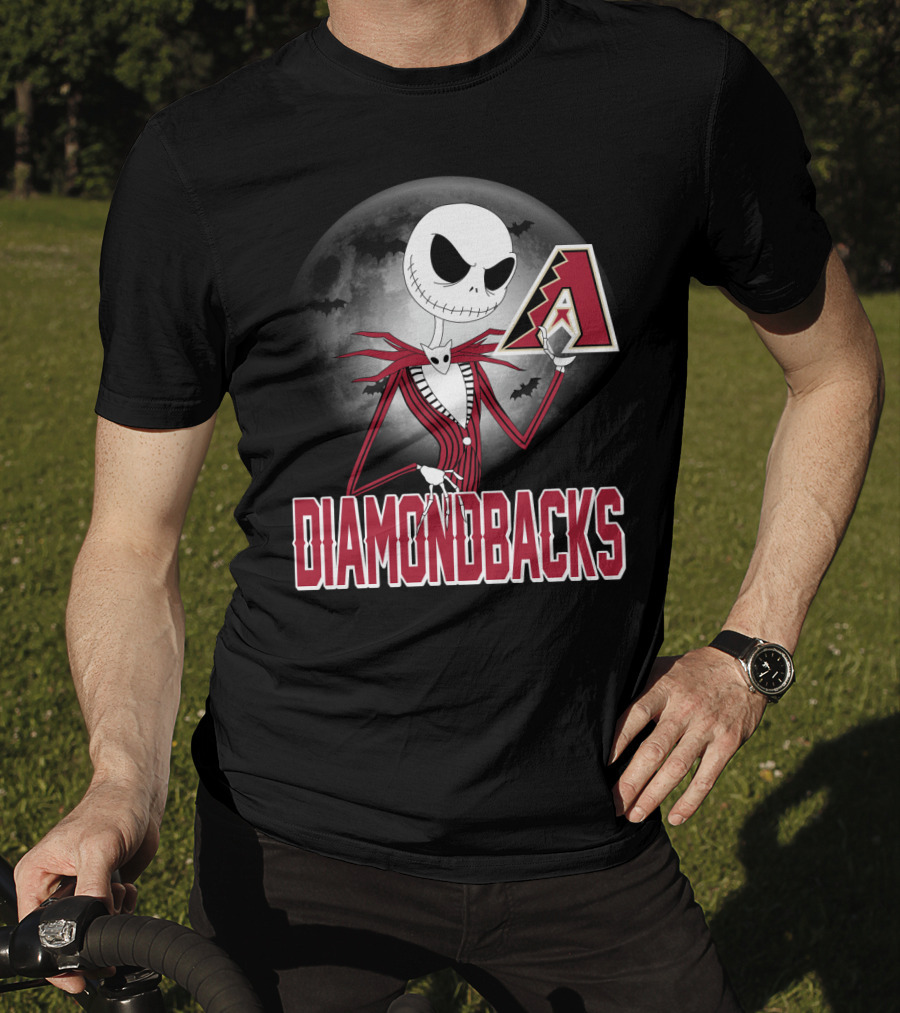 Jack Skellington Halloween Arizona Diamondbacks Moon And Bats T-Shirt