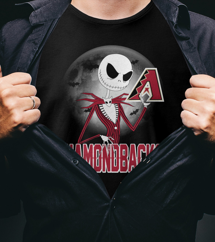Jack Skellington Halloween Arizona Diamondbacks Moon And Bats T-Shirt