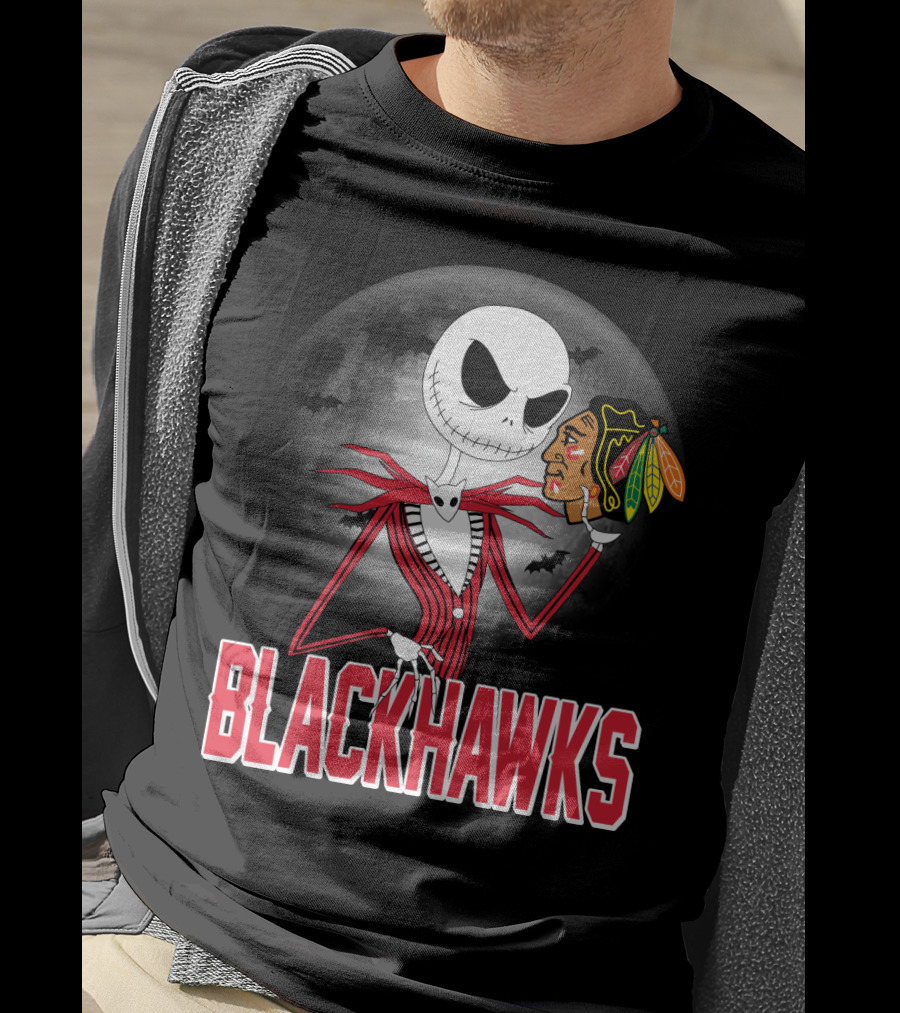 Jack Skellington Halloween Full Moon Chicago Blackhawks Collaboration T-Shirt
