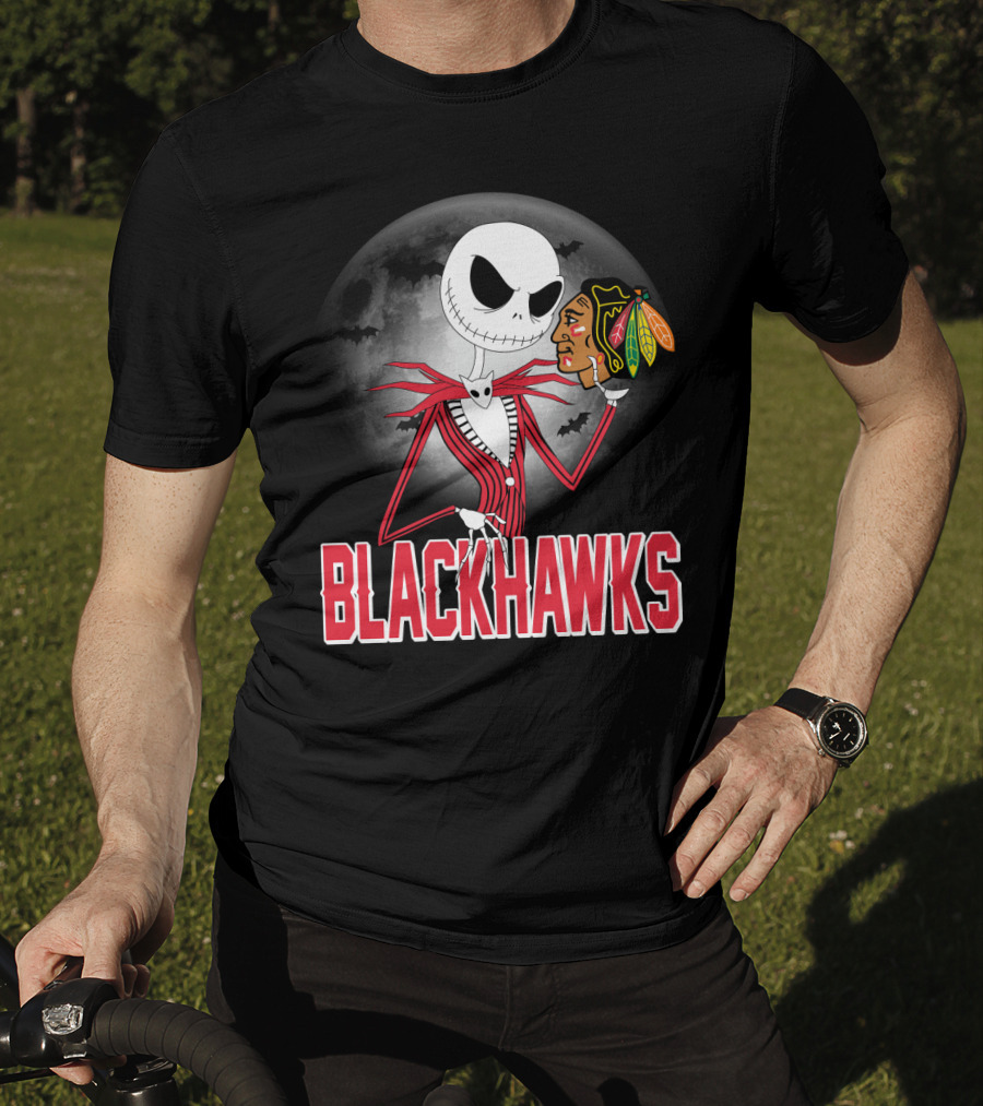 Jack Skellington Halloween Full Moon Chicago Blackhawks Collaboration T-Shirt