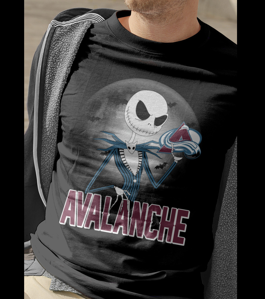 Jack Skellington Halloween Colorado Avalanche Logo Moon Background T-Shirt