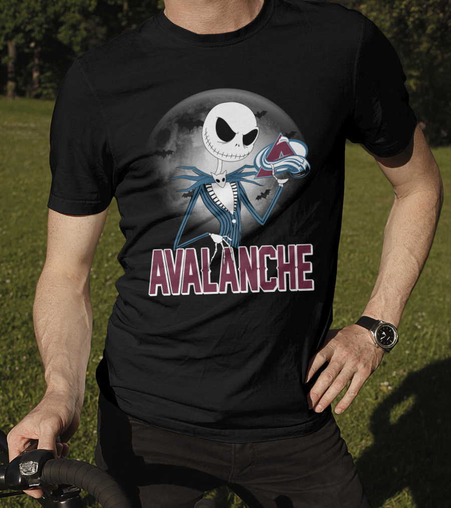 Jack Skellington Halloween Colorado Avalanche Logo Moon Background T-Shirt