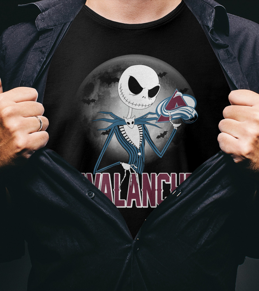 Jack Skellington Halloween Colorado Avalanche Logo Moon Background T-Shirt