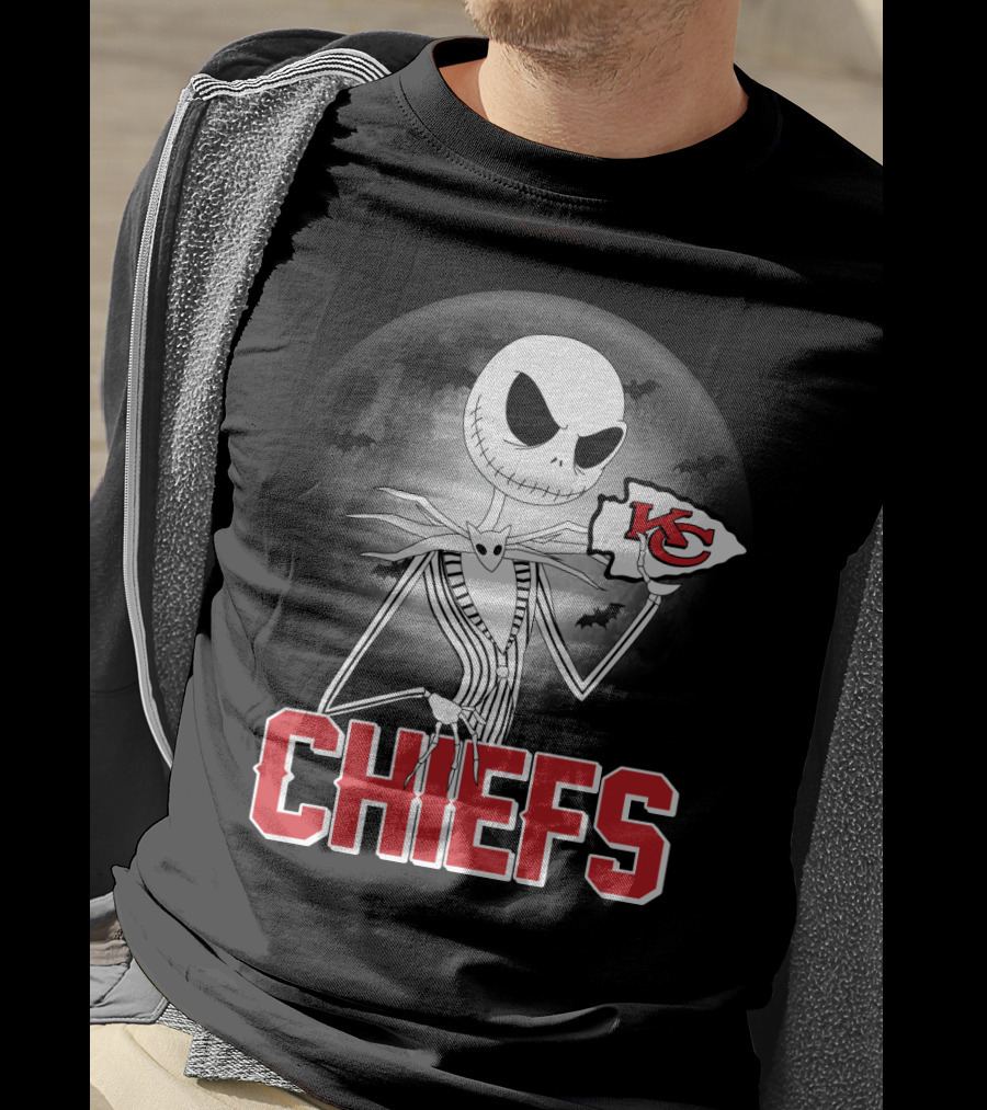 Jack Skellington Kansas City Chiefs Halloween Moon T-Shirt
