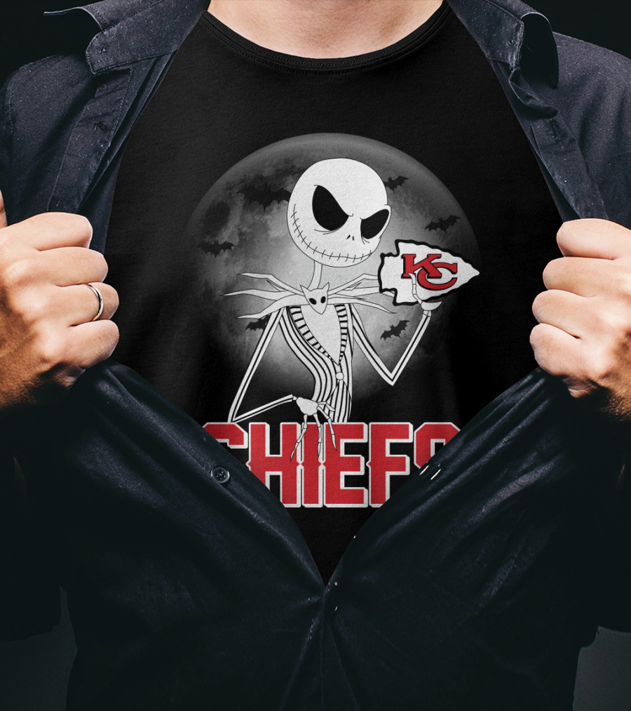 Jack Skellington Kansas City Chiefs Halloween Moon T-Shirt