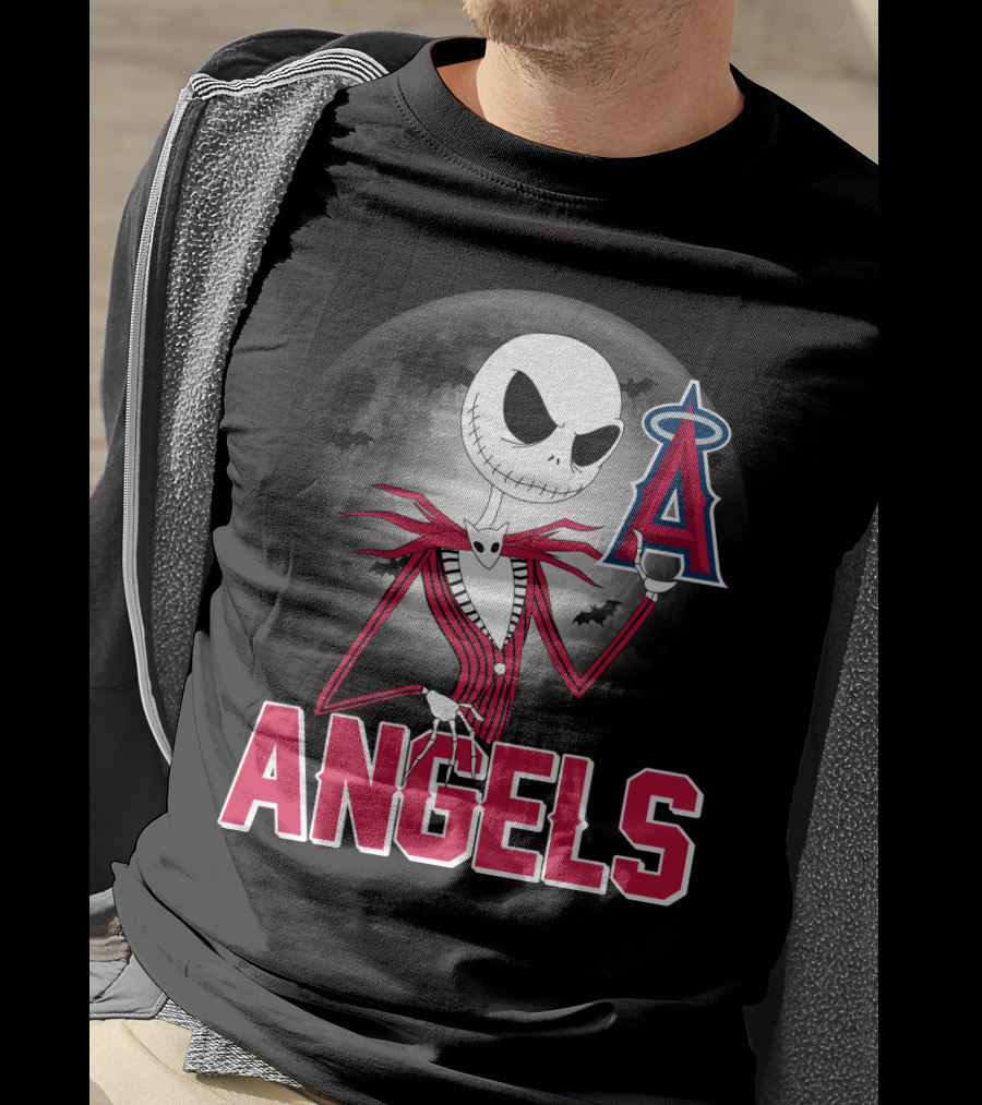 Jack Skellington Los Angeles Angels Halloween Moon Motif T-Shirt
