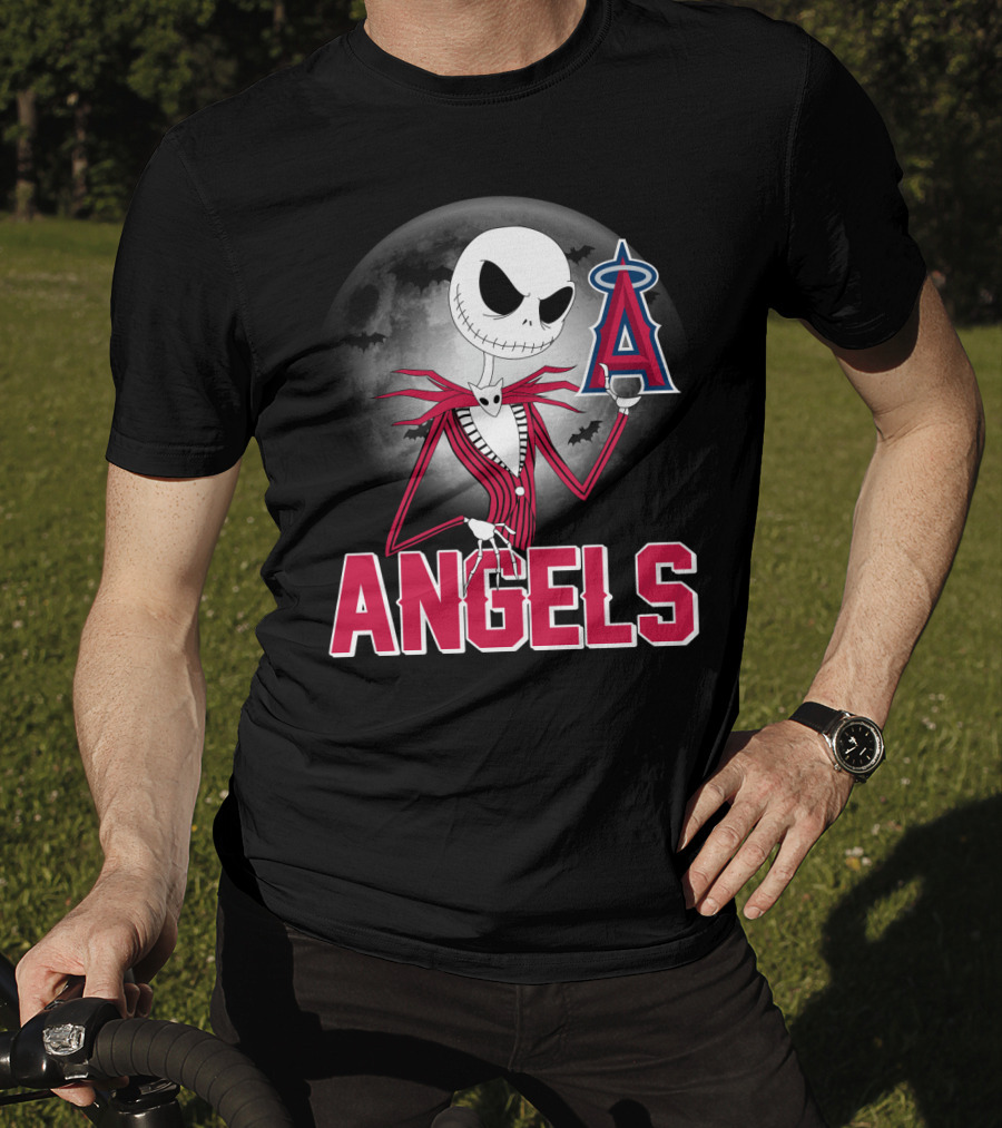 Jack Skellington Los Angeles Angels Halloween Moon Motif T-Shirt