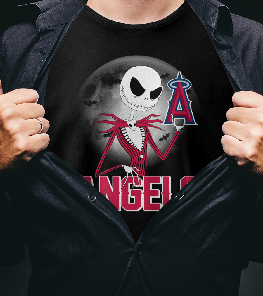 Jack Skellington Los Angeles Angels Halloween Moon Motif T-Shirt