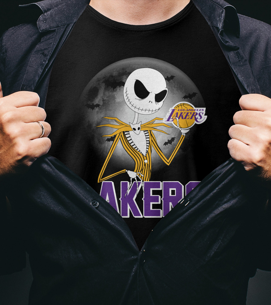 Jack Skellington Lakers Halloween Los Angeles Nba Crossover T-Shirt