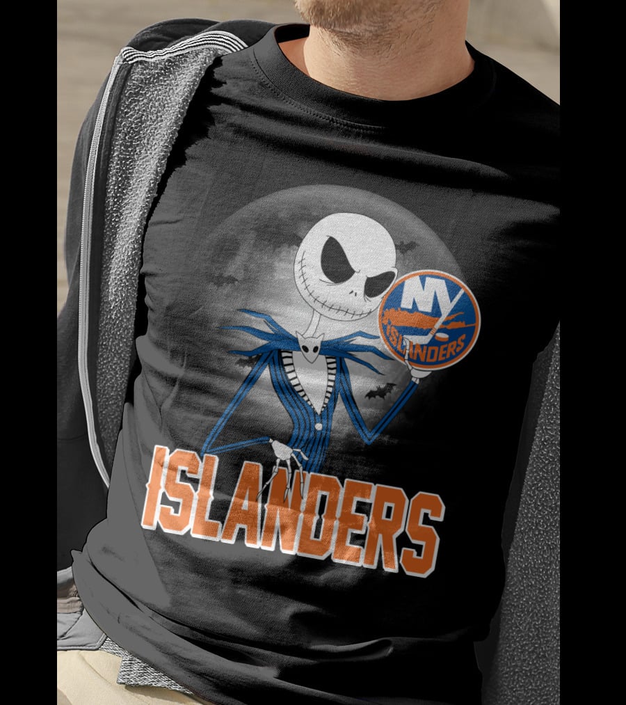 Jack Skellington Halloween NY Islanders Moon Background T-Shirt