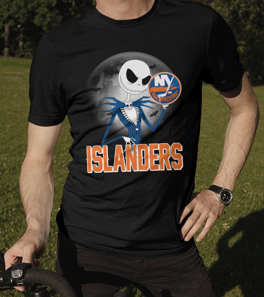 Jack Skellington Halloween NY Islanders Moon Background T-Shirt
