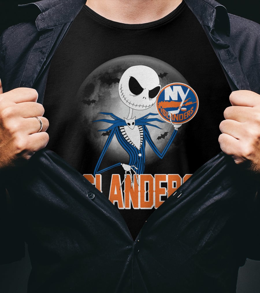 Jack Skellington Halloween NY Islanders Moon Background T-Shirt