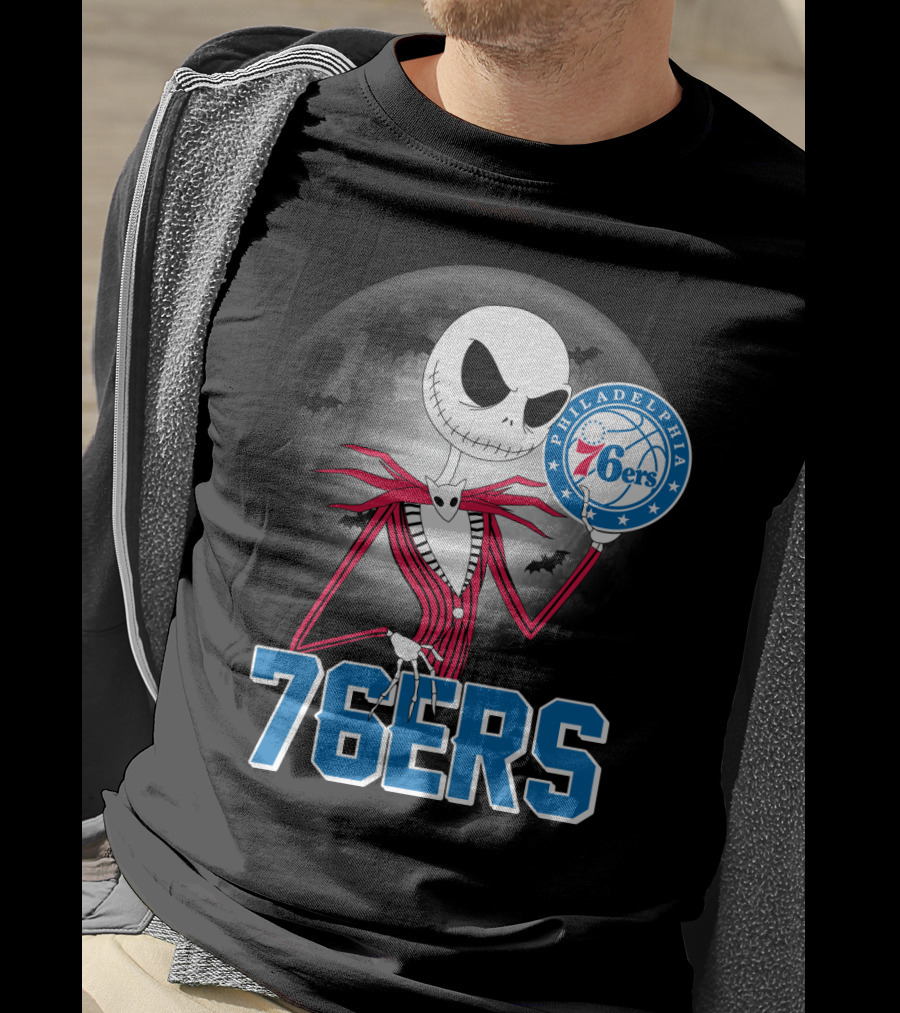 Jack Skellington Philadelphia 76ers Halloween Moon T-Shirt