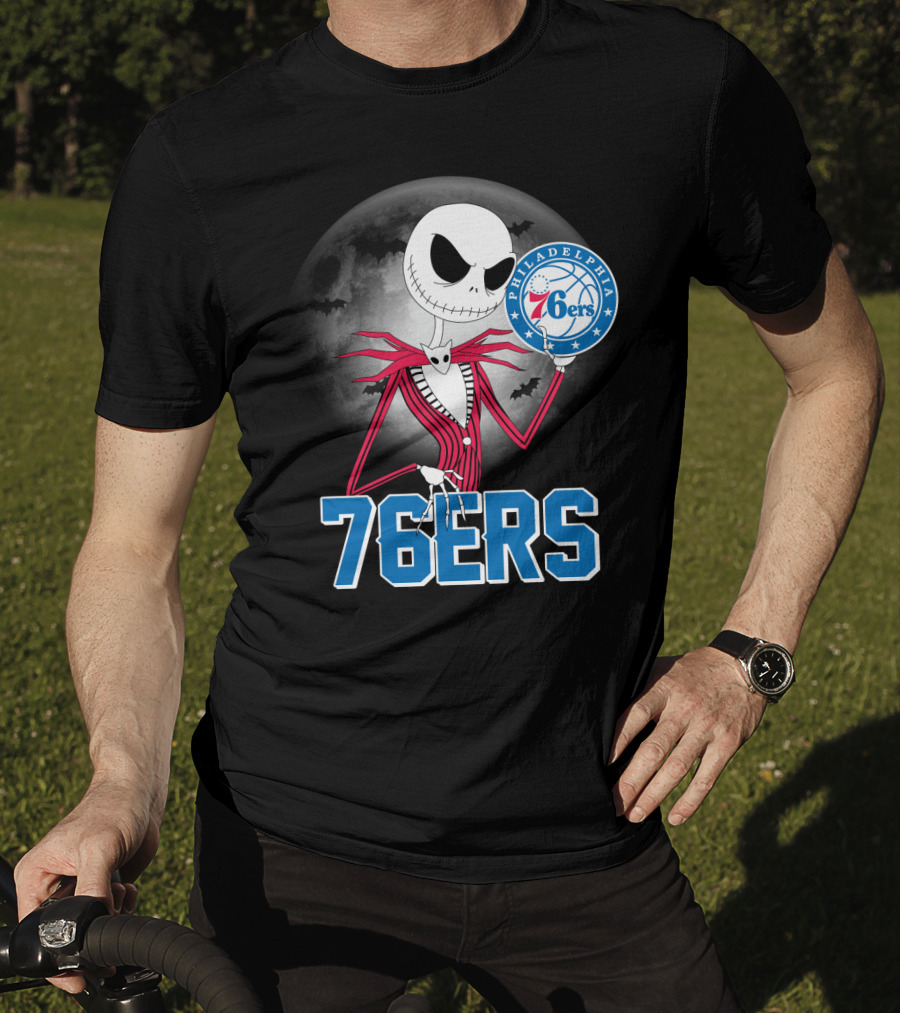 Jack Skellington Philadelphia 76ers Halloween Moon T-Shirt
