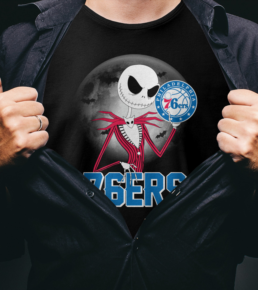 Jack Skellington Philadelphia 76ers Halloween Moon T-Shirt