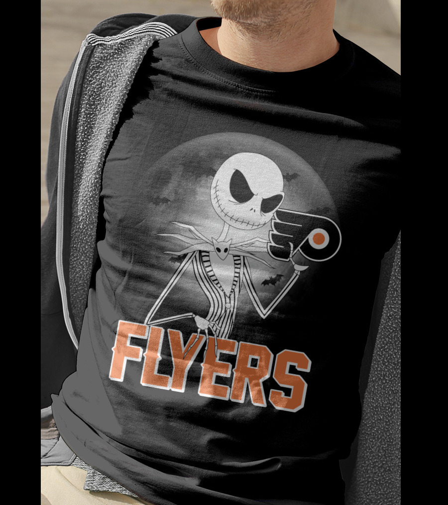 Philadelphia Flyers Halloween Jack Skellington Moon T-Shirt