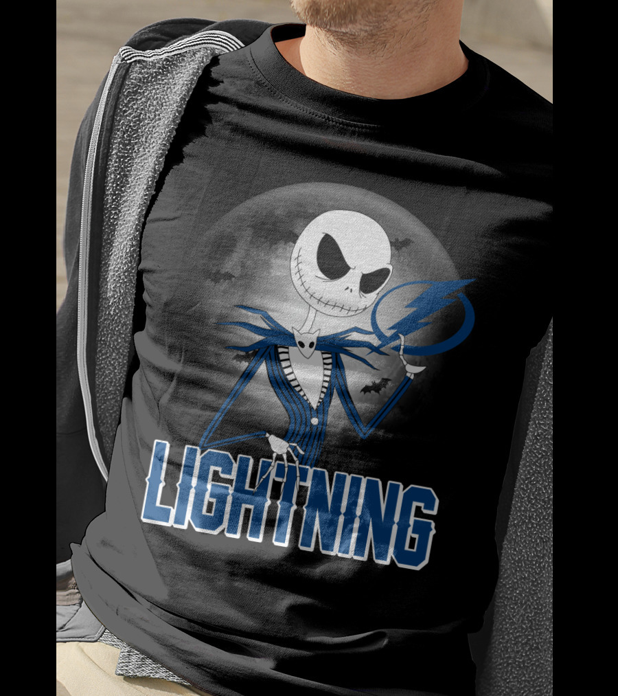 Jack Skellington Tampa Bay Lightning Halloween Moon Scene T-Shirt