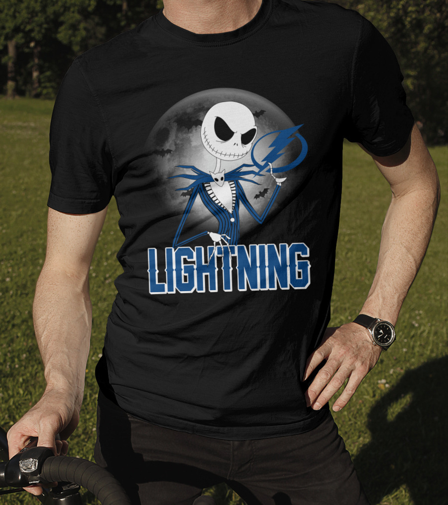 Jack Skellington Tampa Bay Lightning Halloween Moon Scene T-Shirt