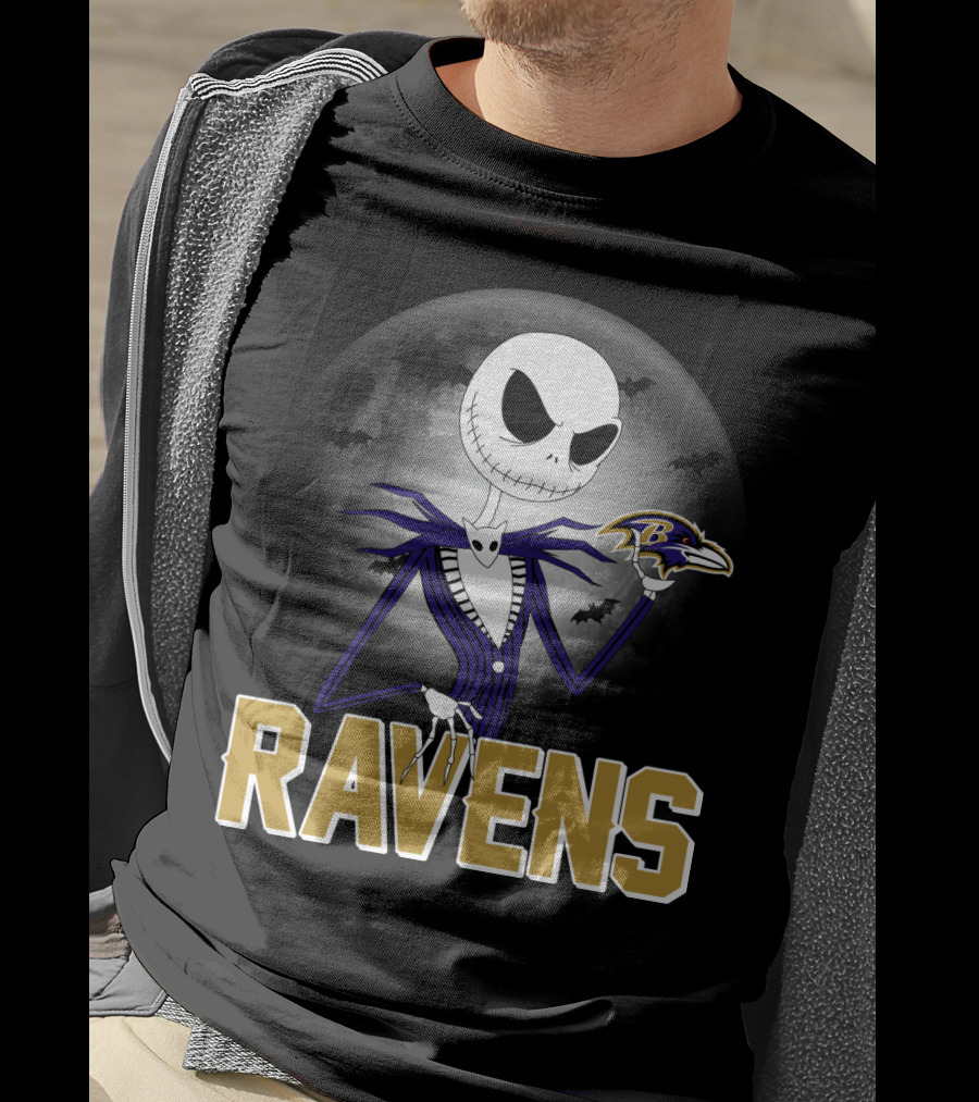 Jack Skellington Baltimore Ravens Halloween Moon Ravens T-Shirt