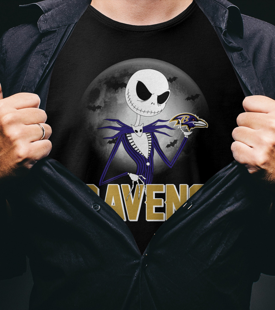 Jack Skellington Baltimore Ravens Halloween Moon Ravens T-Shirt