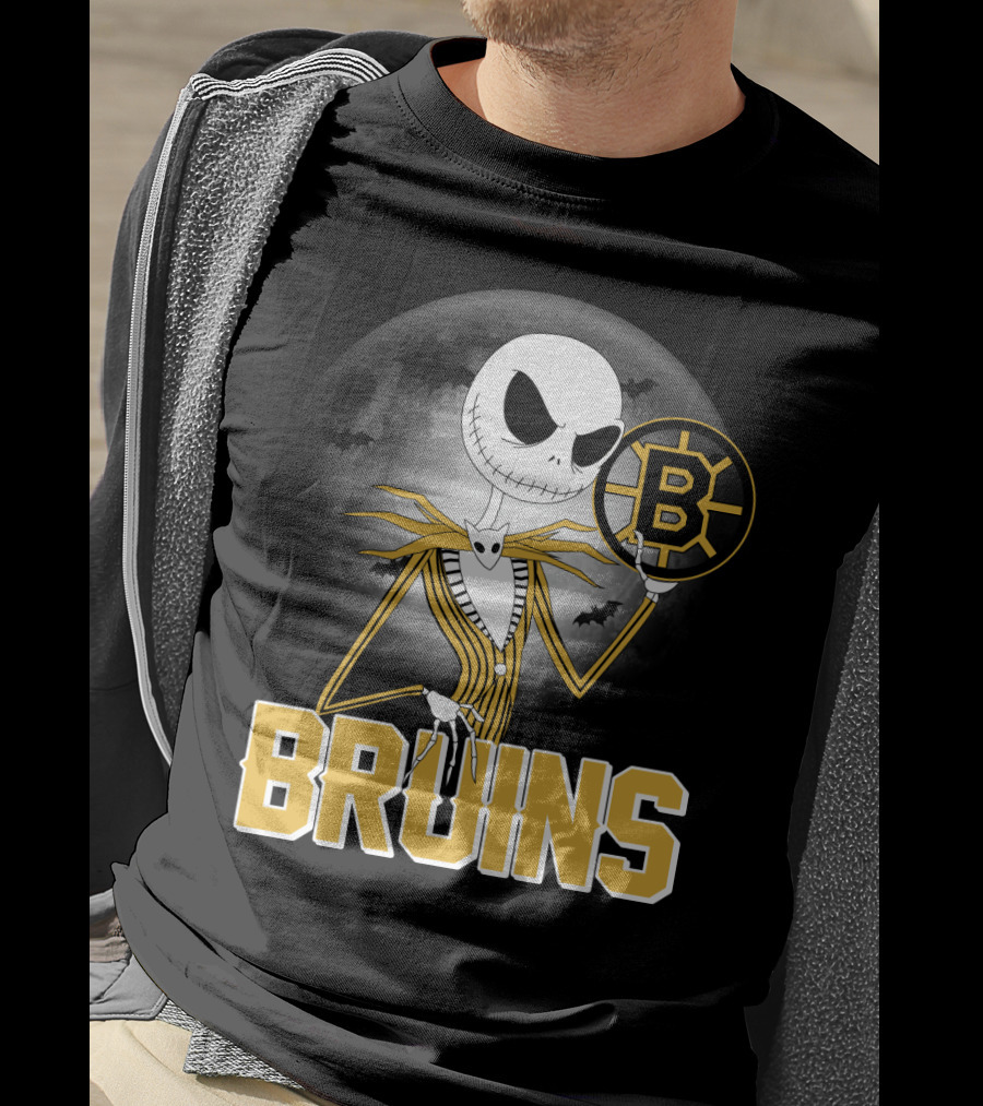 Jack Skellington Halloween Boston Bruins Moon And Bats T-Shirt