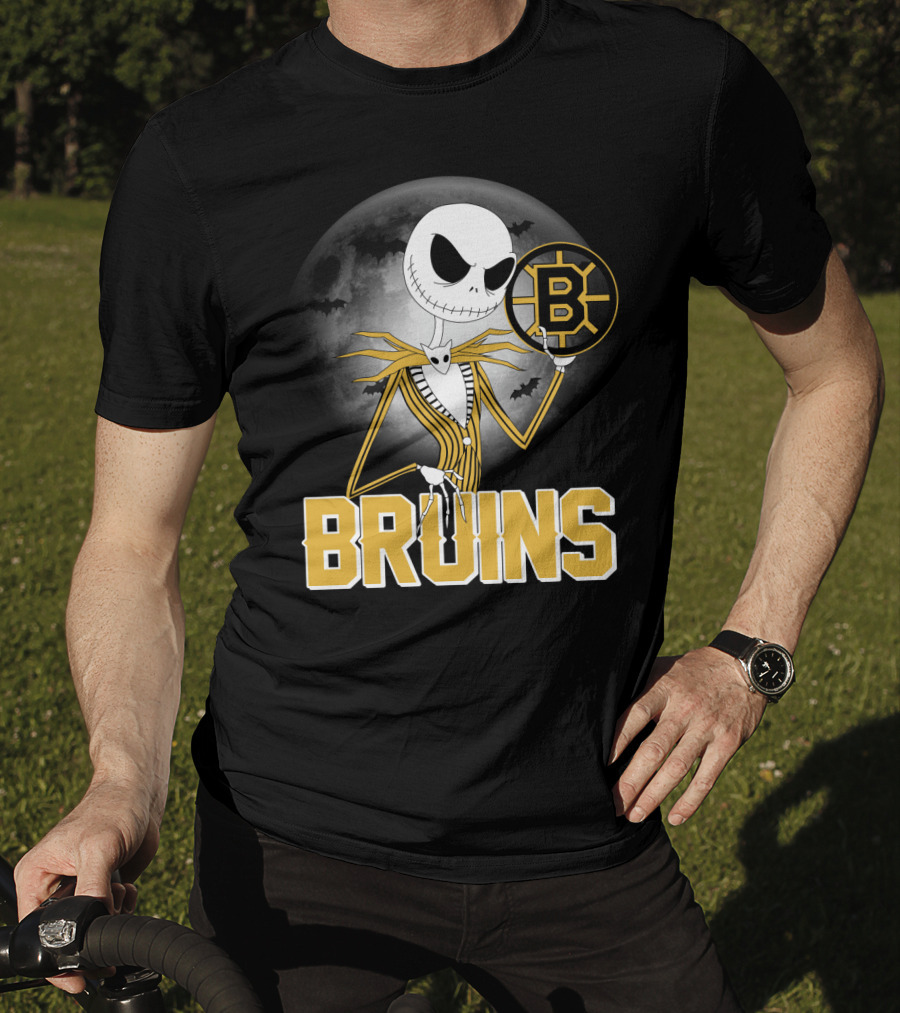 Jack Skellington Halloween Boston Bruins Moon And Bats T-Shirt