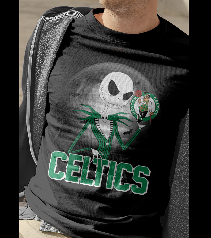 Celtics Jack Skellington Halloween Boston Celtics Moon And Bats T-Shirt