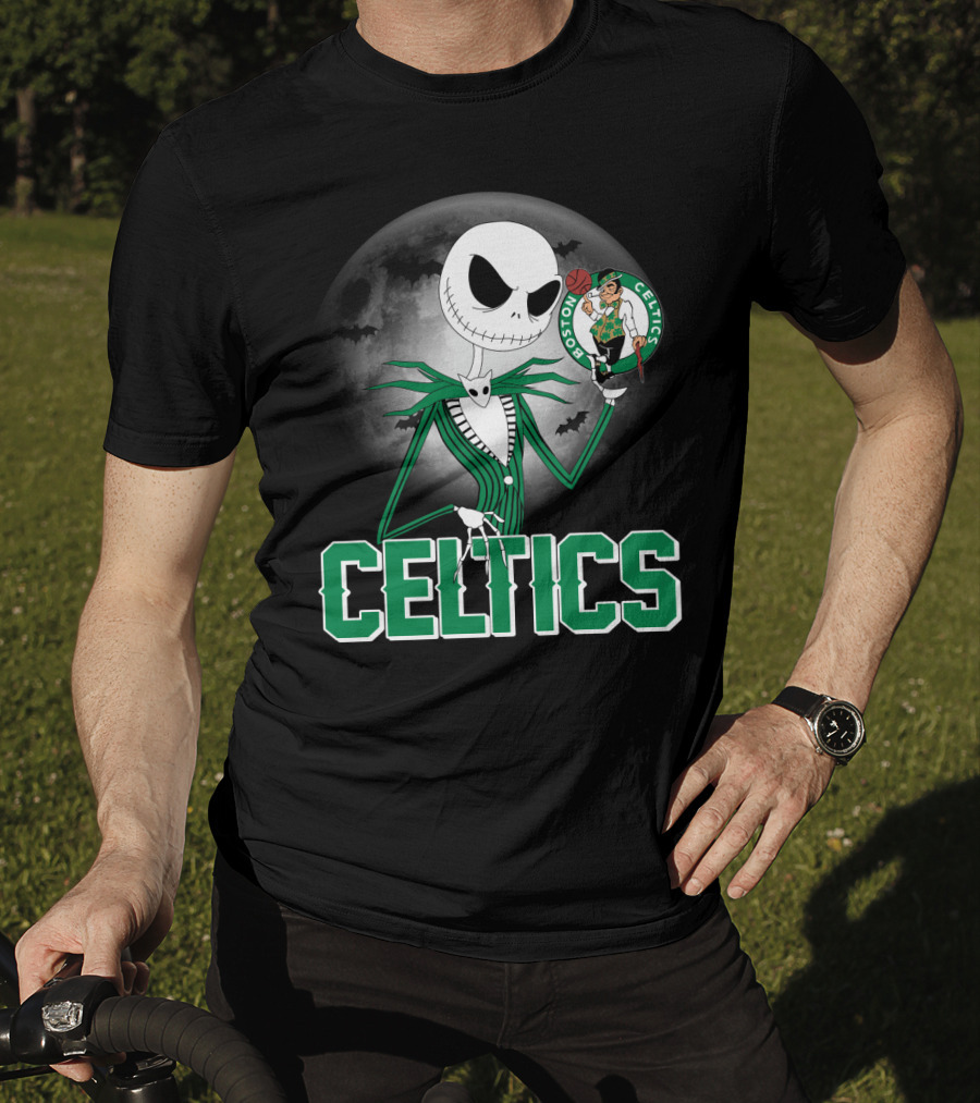 Celtics Jack Skellington Halloween Boston Celtics Moon And Bats T-Shirt