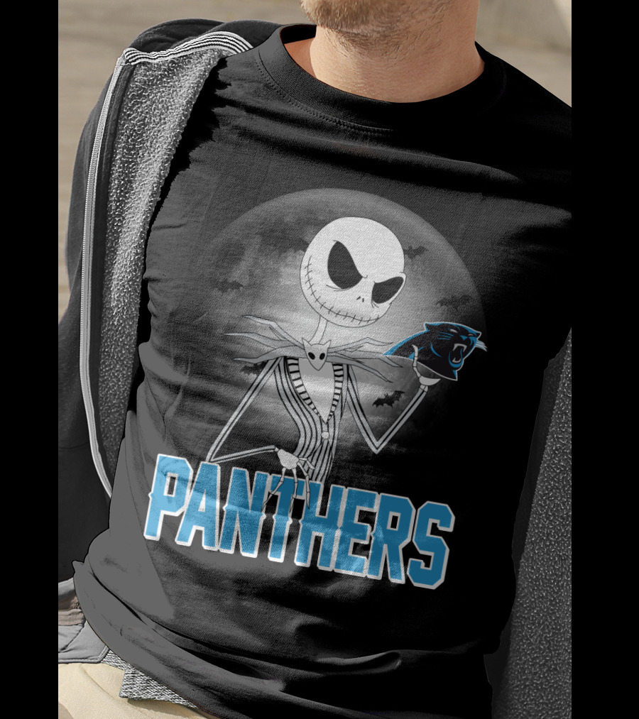 Jack Skellington Panthers Halloween Carolina Panthers Logo Moon Bats T-Shirt