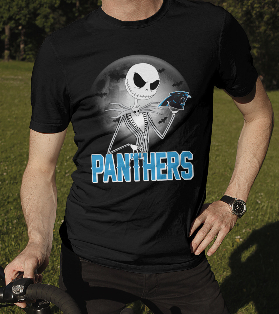 Jack Skellington Panthers Halloween Carolina Panthers Logo Moon Bats T-Shirt