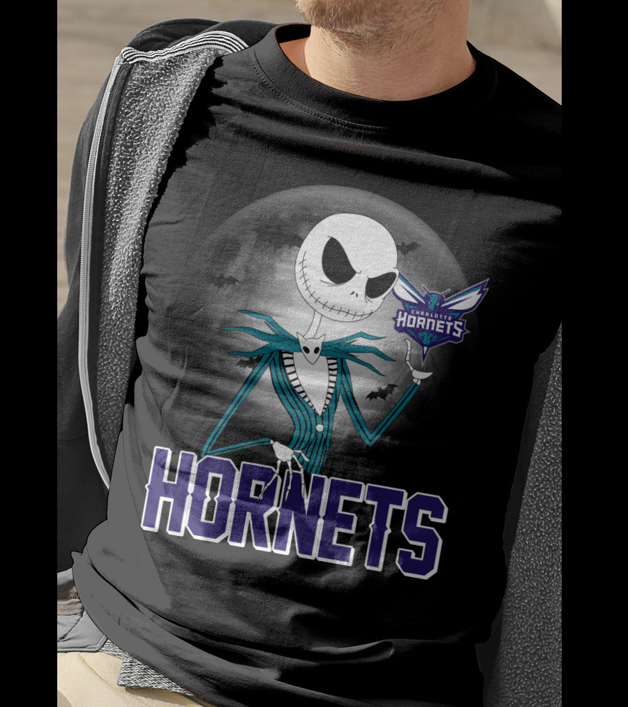 Jack Skellington Halloween Charlotte Hornets Moon Bats T-Shirt