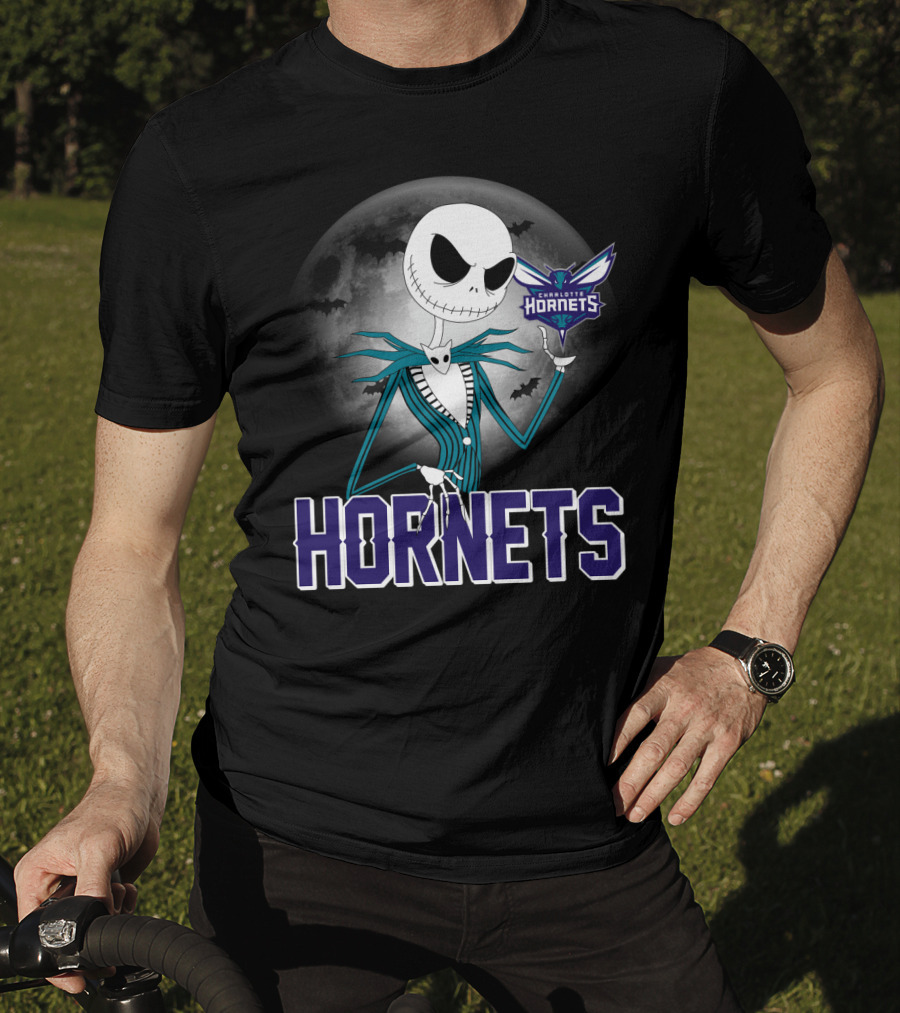 Jack Skellington Halloween Charlotte Hornets Moon Bats T-Shirt