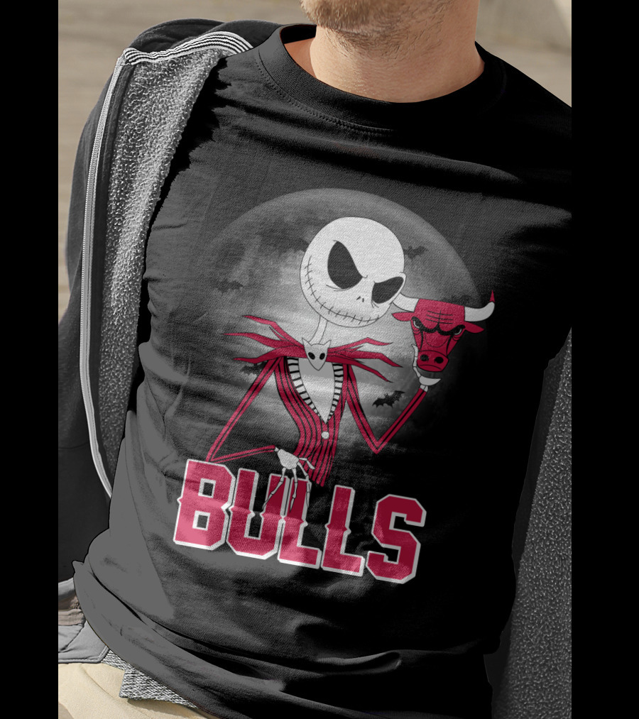 Jack Skellington Halloween Bulls Moon Chicago T-Shirt