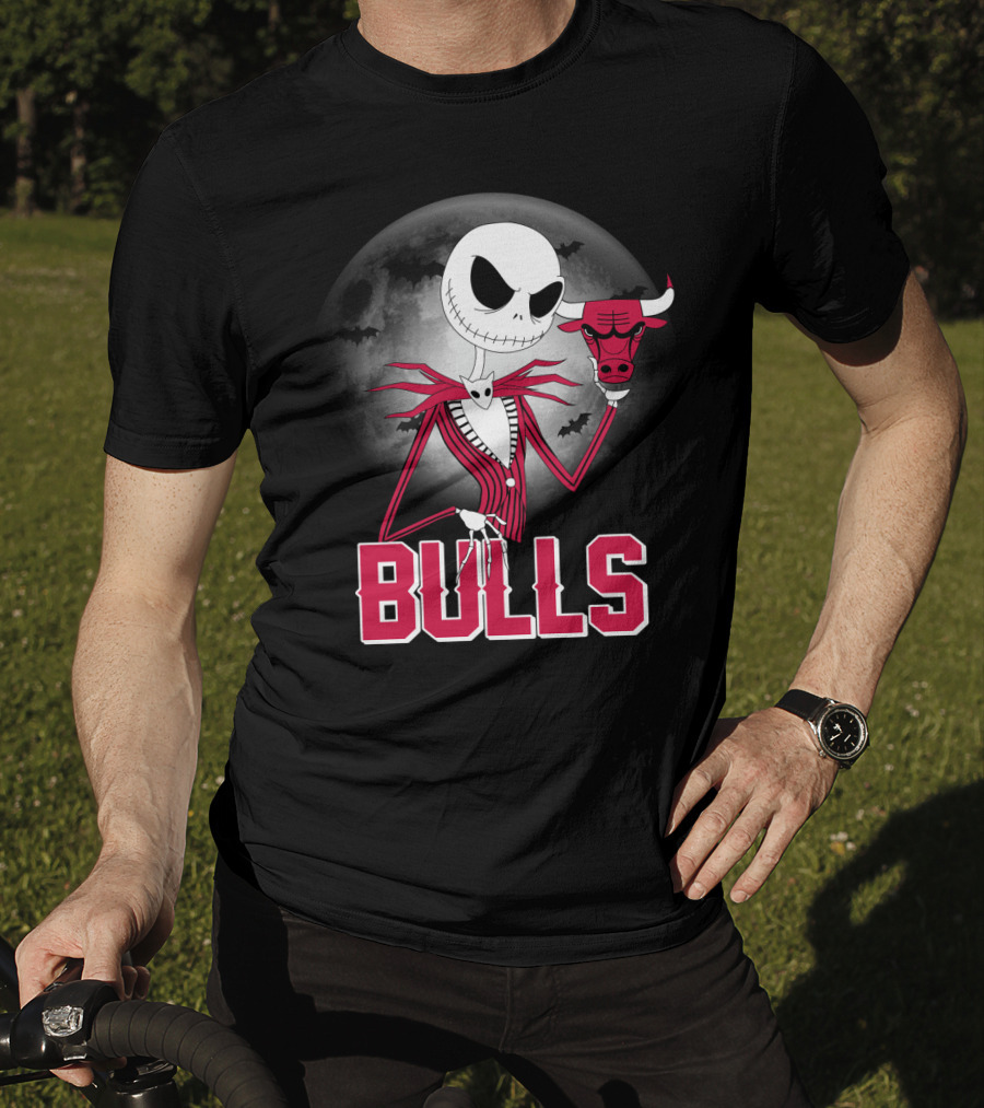Jack Skellington Halloween Bulls Moon Chicago T-Shirt